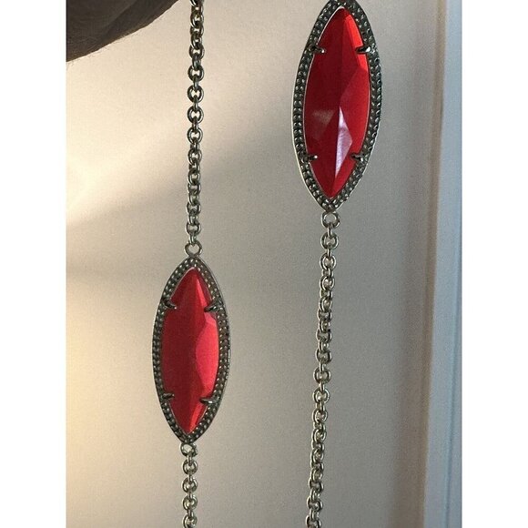 Kendra Scott Tory Marquis Station Long Necklace Gold Translucent Red Stones - Picture 5 of 5